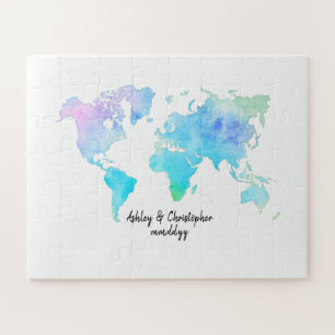 Watercolor World Map Wedding Guest Book Idee Puzzle