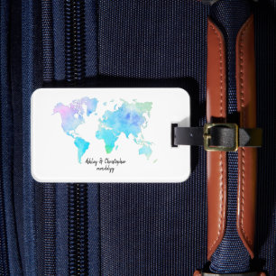 Watercolor World Map Wedding New Trip Gift Gepäckanhänger