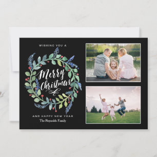 Watercolor Wraath Christmas 2 Foto Weihnachtskarte Feiertagskarte