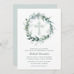 Watercolor Wreath Blue Christening Einladung