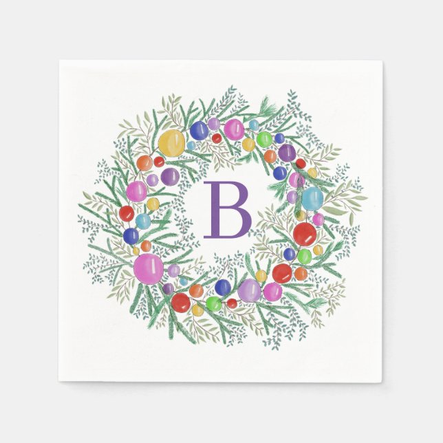Watercolor Wreath Christmas Napkins Serviette (Vorderseite)
