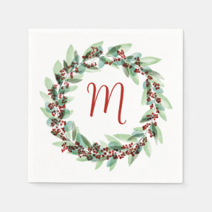 Watercolor Wreath Christmas Napkins Serviette