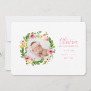 Watercolor Wreath-Foto-Geburtsmitteilung Dankeskarte