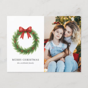 Watercolor Wreath Foto Modernes Weihnachtsfest Feiertagspostkarte