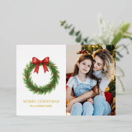 Watercolor Wreath Foto Modernes Weihnachtsfest Folien Feiertagskarte