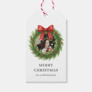 Watercolor Wreath Foto Modernes Weihnachtsfest Geschenkanhänger