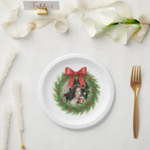 Watercolor Wreath Foto Modernes Weihnachtsfest Pappteller