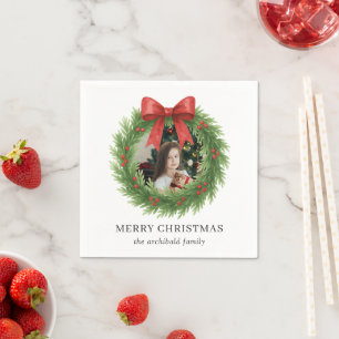 Watercolor Wreath Foto Modernes Weihnachtsfest Serviette