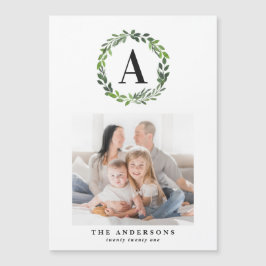 Watercolor Wreath-Fotoinitiale/Monogrammfeiertag Magnetkarte