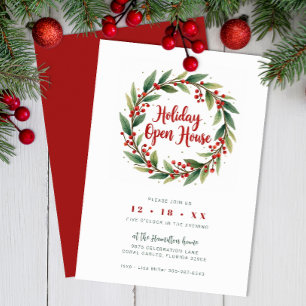 Watercolor Wreath Holiday Open House Einladung