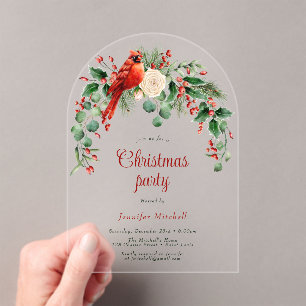 Watercolor Wreath Holly Red Green Christmas Party Acryleinladungen