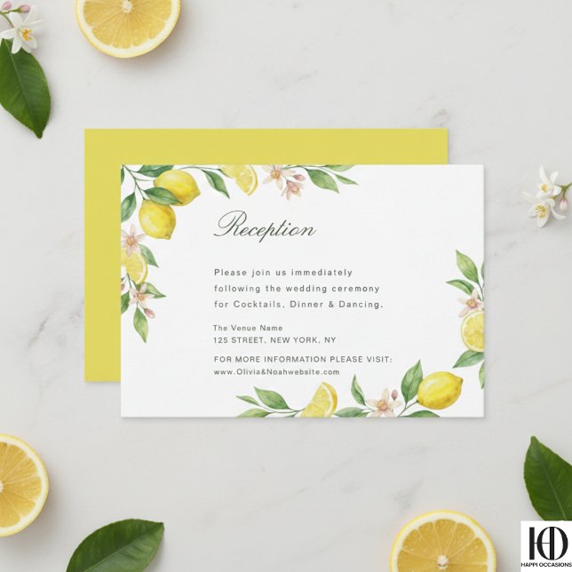 Watercolor Wreath Mediterranean Citrus Wedding RSVP Karte (Von Creator hochgeladen)