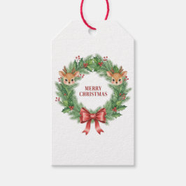 Watercolor Wreath Merry Christmas Gift Tag Geschenkanhänger