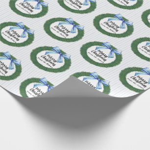 Watercolor Wreath mit Blue Bow Christmas Wrapping Geschenkpapier