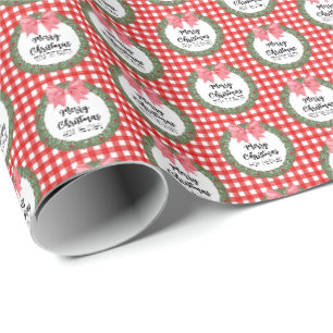 Watercolor Wreath mit Red Bow Christmas Wrapping Geschenkpapier