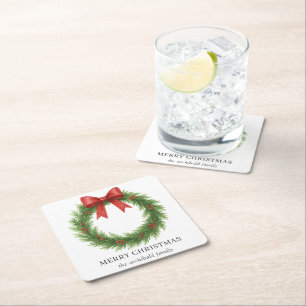 Watercolor Wreath Moderne Weihnachten Rechteckiger Pappuntersetzer