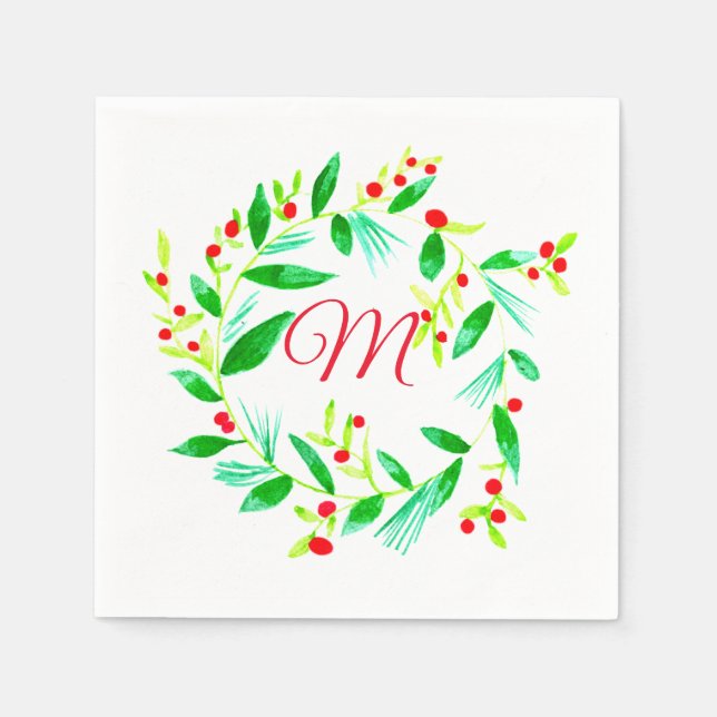 Watercolor Wreath Weihnachten Serviette (Vorderseite)