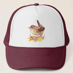 Watercolor Wren Bird Nature Wildlife Animal Truckerkappe
