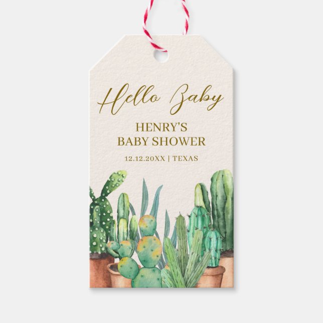 Watercolor Wüste Cactus Garden Baby Shower Geschenkanhänger (Vorderseite)