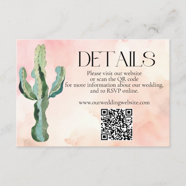 Watercolor Wüste Cactus QR Code Hochzeitdetails Begleitkarte (Vorderseite)