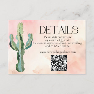 Watercolor Wüste Cactus QR Code Hochzeitdetails Begleitkarte