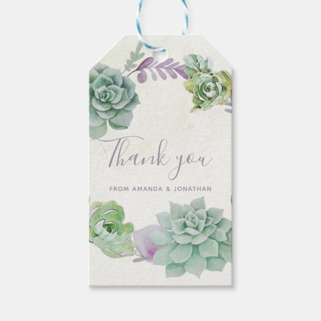 Watercolor Wüste Cactus succulents Wedding Danke Geschenkanhänger (Vorderseite)