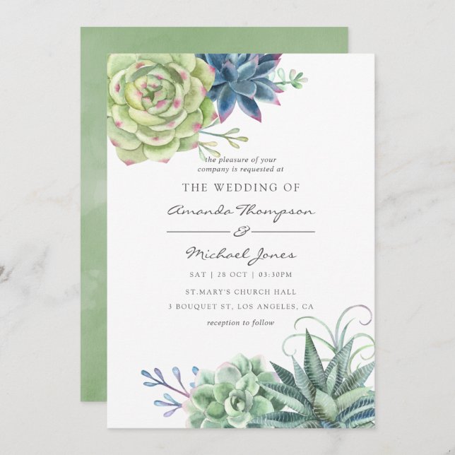 Watercolor Wüste Cactus succulents Wedding Invite Einladung (Vorne/Hinten)