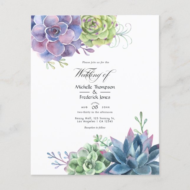 Watercolor Wüste Cactus succulents Wedding Invite Flyer (Vorne)