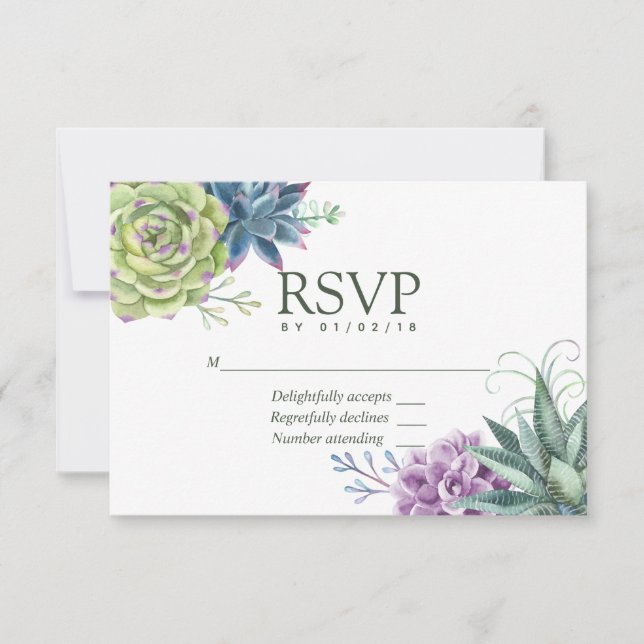 Watercolor Wüste Cactus succulents Wedding RSVP (Vorderseite)