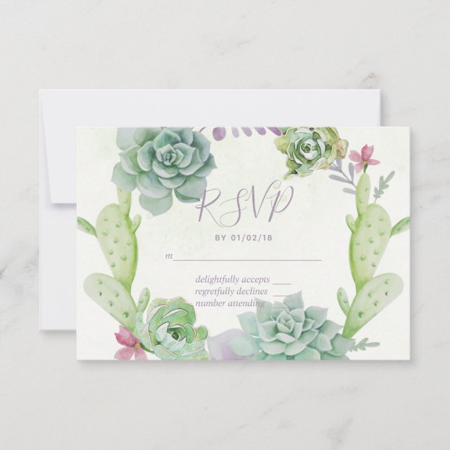 Watercolor Wüste Cactus succulents Wedding RSVP (Vorderseite)