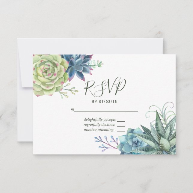 Watercolor Wüste Cactus succulents Wedding RSVP Karte (Vorderseite)