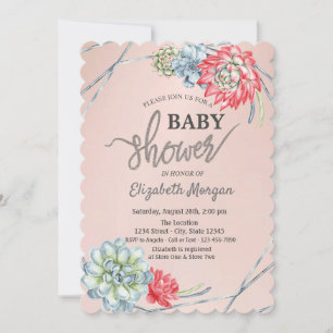 Watercolor Wüste Red Succulents Babydusche Einladung