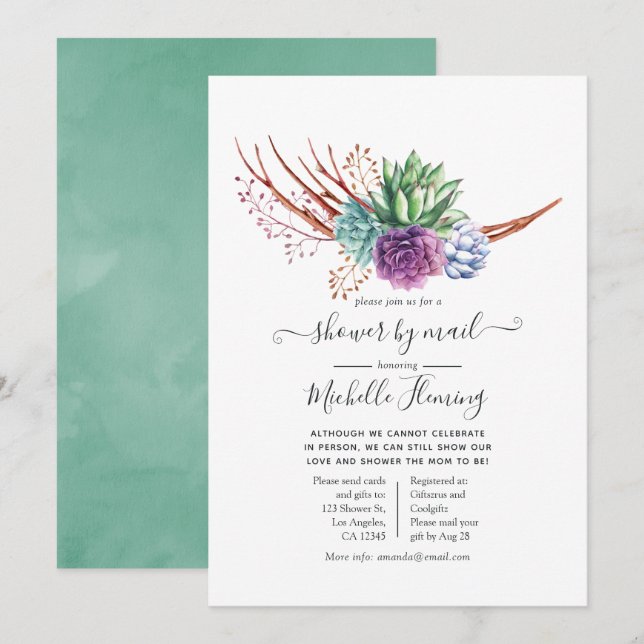 Watercolor Wüste Succulents Baby Dusche by Mail Einladung (Vorne/Hinten)