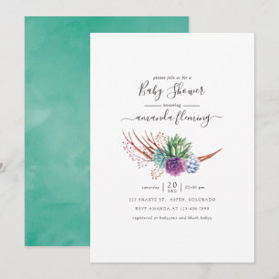 Watercolor Wüste Succulents Babydusche Einladung