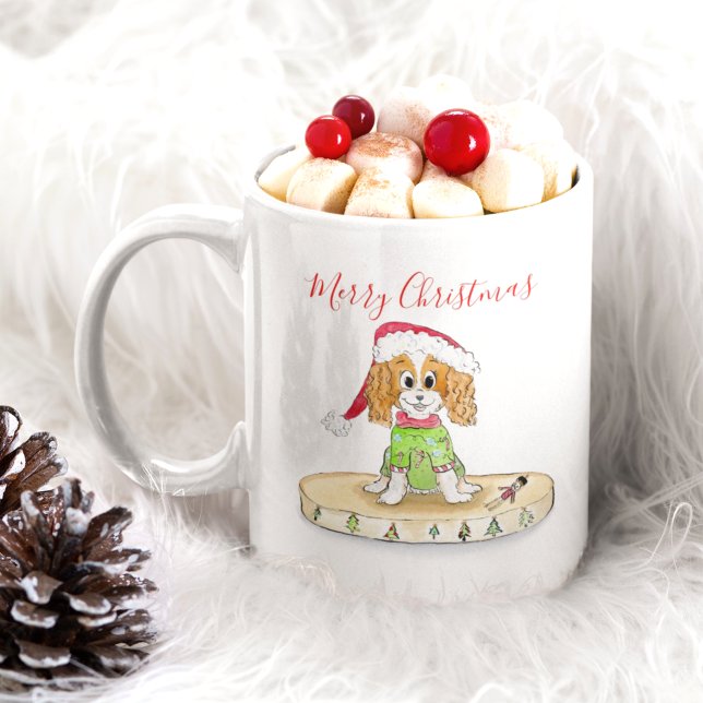 Watercolor Xmas Cavalier King Charles Spaniel Kaffeetasse (Von Creator hochgeladen)