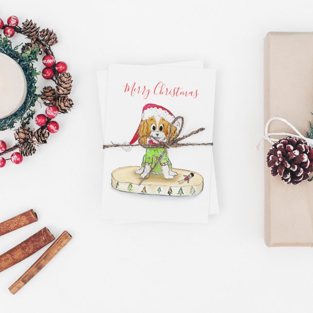 Watercolor Xmas Cavalier King Charles Spaniel Postkarte (Von Creator hochgeladen)