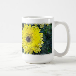 Watercolor Yellow Daisy on White Tasse