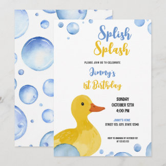 Watercolor Yellow Duck Baby Boy Geburtstag Einladung