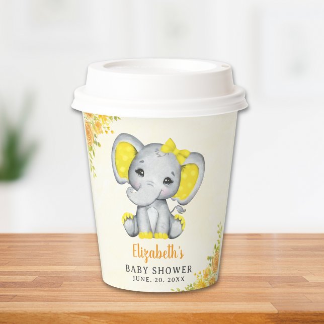 Watercolor Yellow Elephant Baby shower Girl Pappbecher (Von Creator hochgeladen)