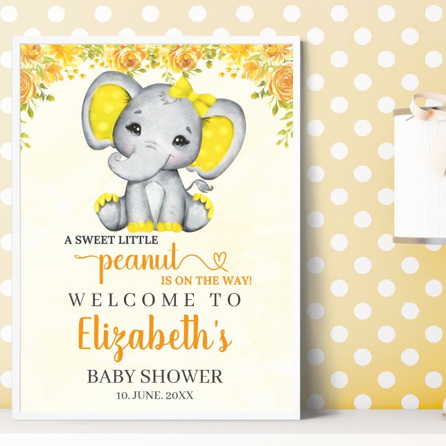 Watercolor Yellow Elephant Baby shower girl Poster (Von Creator hochgeladen)