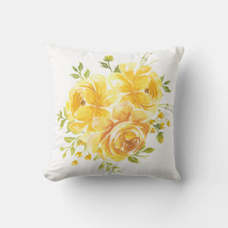 Watercolor Yellow Floral Throw Pillow Cover Kissen