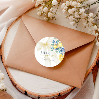 Watercolor Yellow Lemons Ciao Baby Thank You Runder Aufkleber