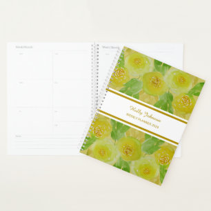 Watercolor Yellow Roses Gold Floral Weekly Planer