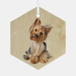 Watercolor Yorkie Yorkshire Terrier Dog Pet Ornament Aus Glas