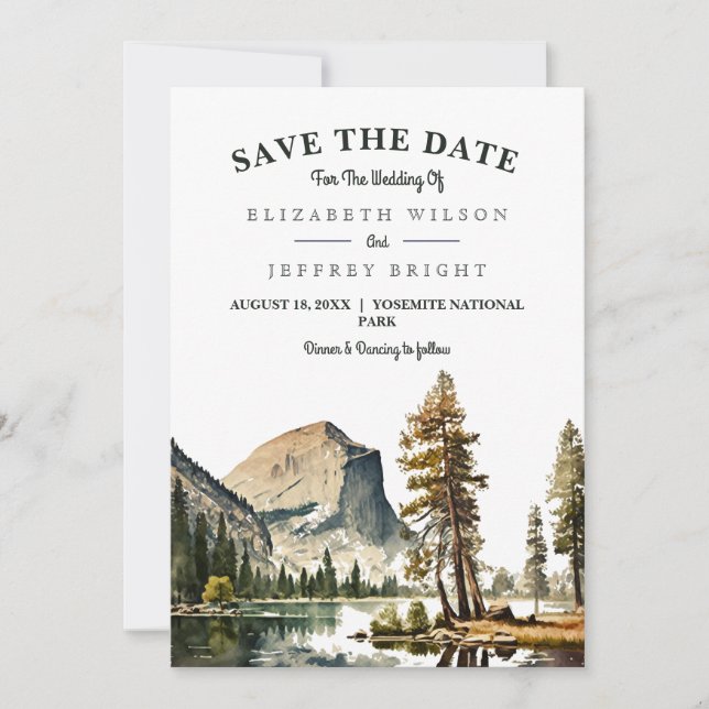 Watercolor Yosemite National Park Wedding Ca US I Einladung (Vorderseite)