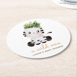 Watercolor Zebra Safari Babydusche Runder Pappuntersetzer