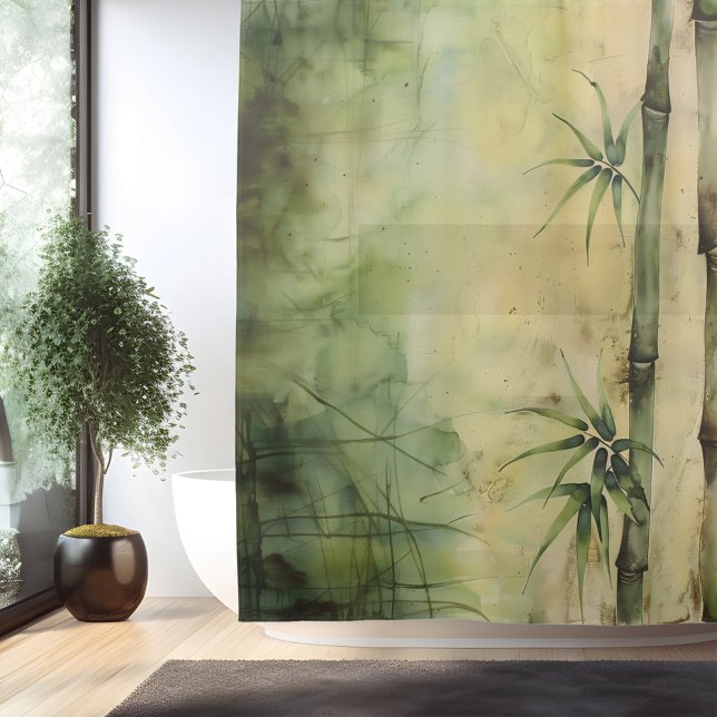 Watercolor Zen Bamboo Harmonie Duschvorhang (Von Creator hochgeladen)