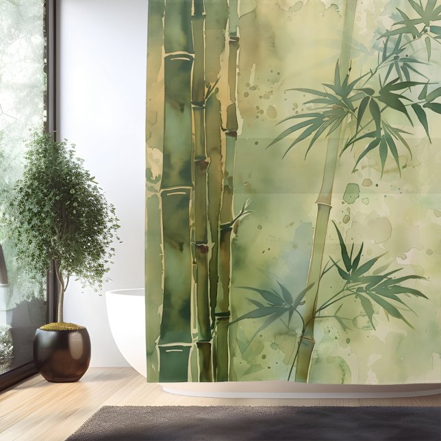 Watercolor Zen Bamboo Harmonie Duschvorhang (Von Creator hochgeladen)