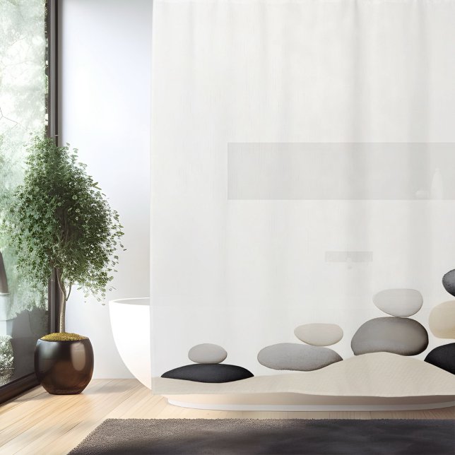 Watercolor Zen Stone Garden Japanischer Stil Duschvorhang (Von Creator hochgeladen)