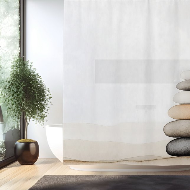 Watercolor Zen Stone Garden Japanischer Stil Duschvorhang (Von Creator hochgeladen)